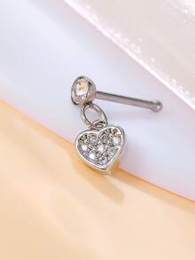 Perno nariz con diamante de imitación con adorno de corazón - Plateado - Ver 2