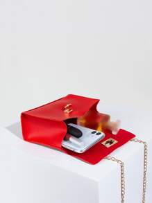 時尚素色帆布托特包，附絲巾裝飾 - 紅色 - 查看 4