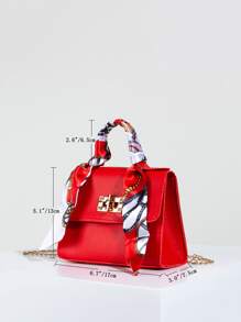 時尚素色帆布托特包，附絲巾裝飾 - 紅色 - 查看 6