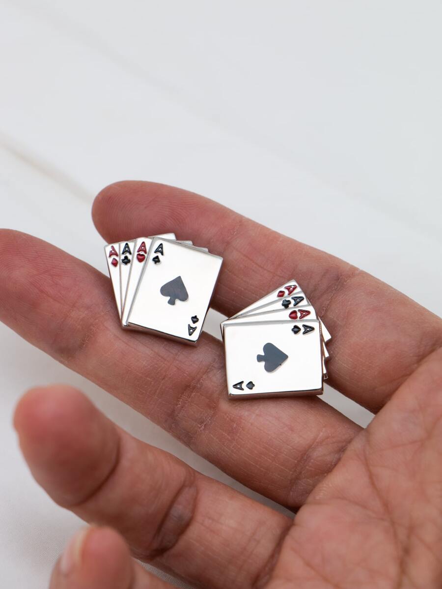 Men Playing Card Design Cufflinks - Silver - View 1