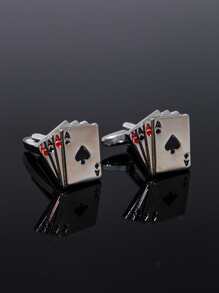 Men Playing Card Design Cufflinks - Silver - View 5