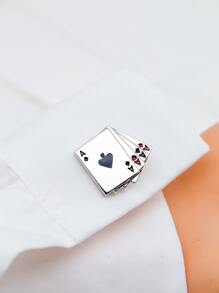 Men Playing Card Design Cufflinks - Silver - View 2