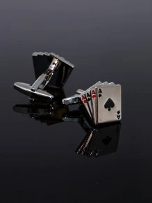Men Playing Card Design Cufflinks - Silver - View 3