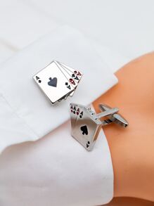 Men Playing Card Design Cufflinks - Silver - View 4