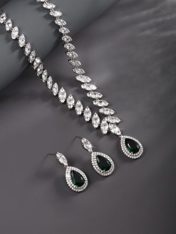 3pcs/set Cubic Zirconia Water-drop Decor Jewelry Set