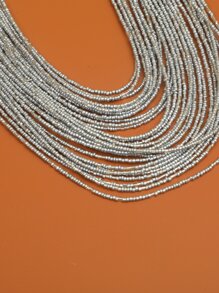 1pc Silver Multilayer Tiny Bead Necklace, Suitable For Daily Wear - Silver - View 3