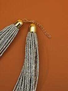 1pc Silver Multilayer Tiny Bead Necklace, Suitable For Daily Wear - Silver - View 5