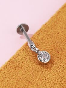 1 bông tai hình tròn trang trí bằng đá rhinestone - Bạc - Xem 4