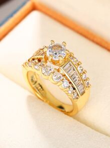 1入組奢華方晶鋯石戒指適合女士適合情人節禮品婚禮首飾類 - 金黃色 - 查看 5