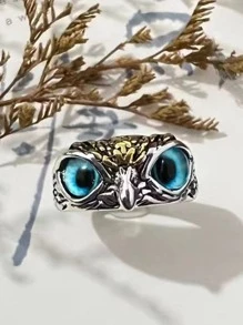 Aleación de anillo de diseño de búho de moda y popular para hombres para regalo de joyería y para una apariencia elegante - Azul - Ver 3