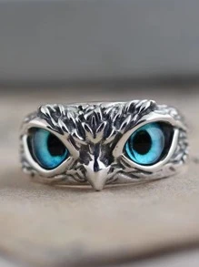 Aleación de anillo de diseño de búho de moda y popular para hombres para regalo de joyería y para una apariencia elegante - Azul - Ver 4