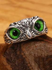 時尚流行男士貓頭鷹設計戒指合金適合珠寶禮物和時尚外觀 - 綠色 - 查看 2