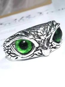 時尚流行男士貓頭鷹設計戒指合金適合珠寶禮物和時尚外觀 - 綠色 - 查看 3