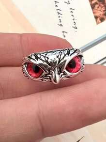 Anillo de diseño de búho para hombre, para regalo de joyería y fiesta - Rojo - Ver 4
