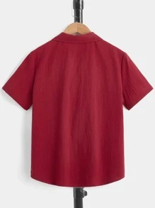SHEIN Tween Boys' Casual Solid Color Woven Short Sleeve Shirt With Turn-Down Collar - Burgundy - View 2
