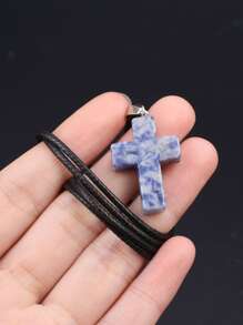 Cross Charm Necklace - Blue - View 1