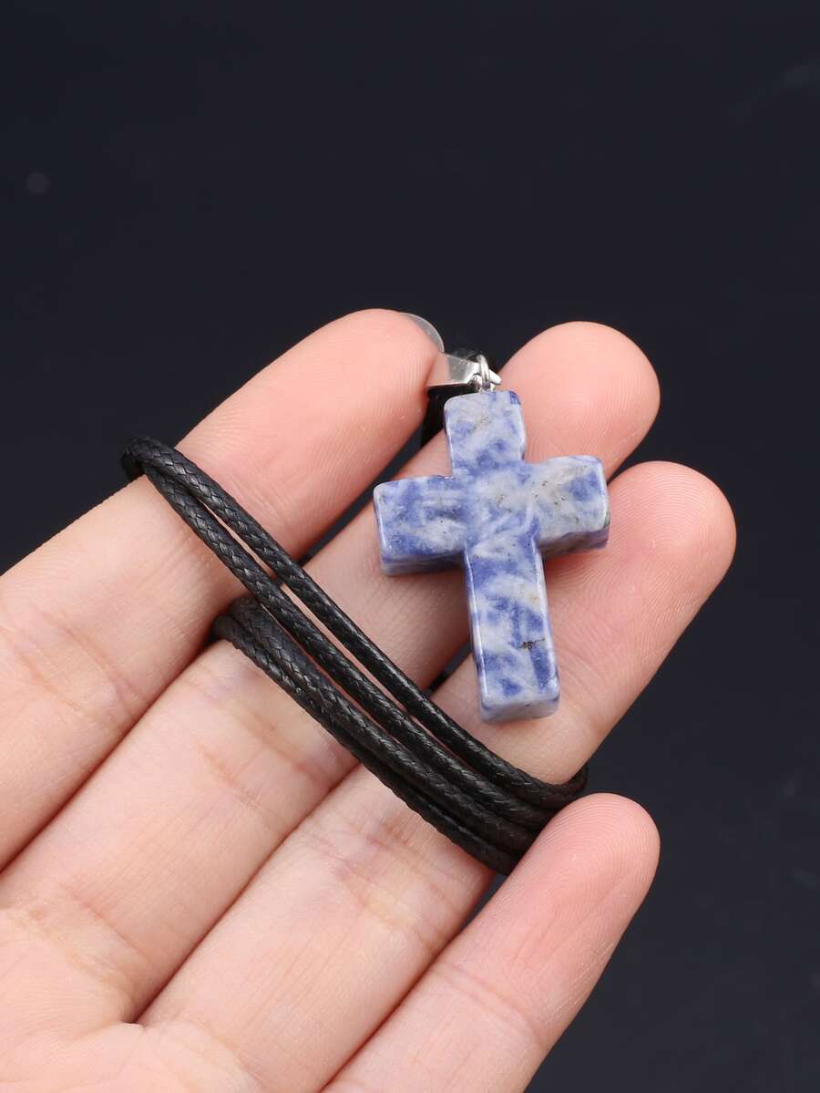 Cross Charm Necklace - Blue - View 1