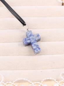 Cross Charm Necklace - Blue - View 2
