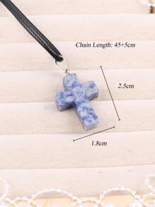 Cross Charm Necklace - Blue - View 3