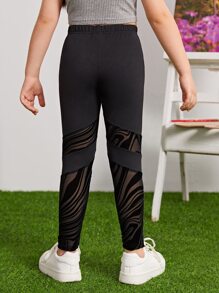 SHEIN Toddler Girls Contrast Mesh Insert Leggings - Black - View 2