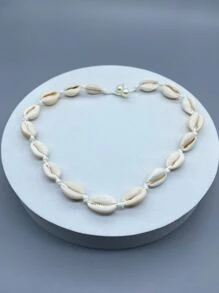 Collar de decoración de concha de moda y popular para hombres para regalo de joyería y para una apariencia elegante - Blanco - Ver 1