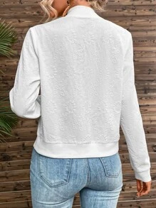 SHEIN Frenchy Cazadora tipo bomber jacquard con cremallera - Blanco - Ver 2