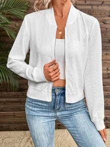 SHEIN Frenchy Cazadora tipo bomber jacquard con cremallera - Blanco - Ver 5