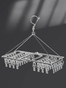 1pc Stainless Steel Hanging Drying Rack With Clothespin, Multifunctional Foldable Hanger For Home - Silver - View 1