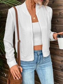 SHEIN Frenchy Cazadora tipo bomber jacquard con cremallera - Blanco - Ver 6