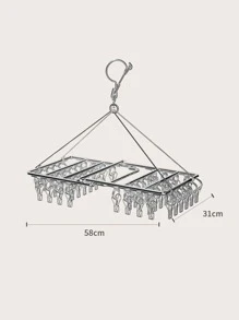 1pc Stainless Steel Hanging Drying Rack With Clothespin, Multifunctional Foldable Hanger For Home - Silver - View 5