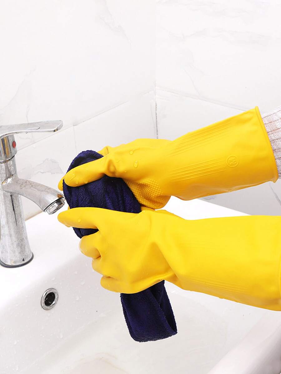 2入組裝乳膠家用手套黃色家用防水洗碗手套