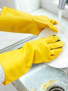 2入組裝乳膠家用手套黃色家用防水洗碗手套