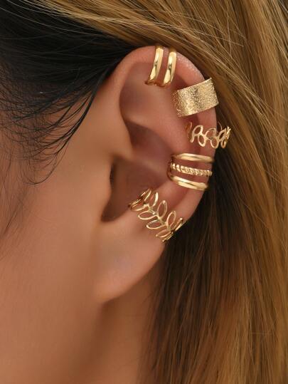 5 pezzi/set Clip per orecchio con decorazione a foglia cava Adattamento a un orecchio