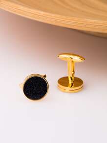 時尚流行2件套男士圓形裝飾袖扣銅質首飾禮物和時尚外觀 - 金黃色 - 查看 4