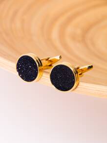 時尚流行2件套男士圓形裝飾袖扣銅質首飾禮物和時尚外觀 - 金黃色 - 查看 1