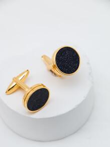 時尚流行2件套男士圓形裝飾袖扣銅質首飾禮物和時尚外觀 - 金黃色 - 查看 3