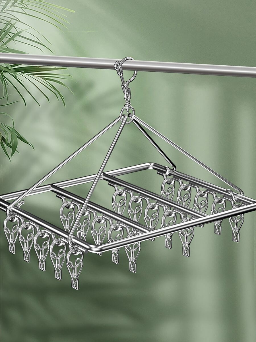 1pc Stainless Steel Drying Rack, Classic Multifunction Clothes Drying Rack For Household - Silver - View 1
