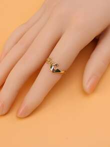 Letter Decor Cuff Ring - Gold - View 1