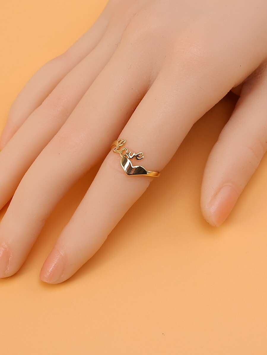 Letter Decor Cuff Ring - Gold - View 1