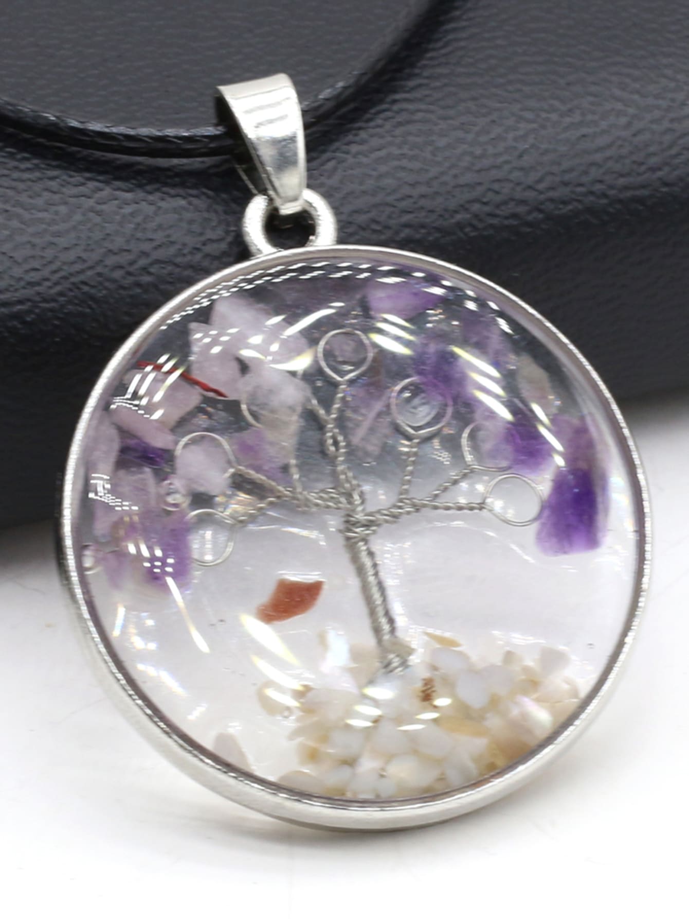 Collar con diseño de árbol colgante de redondo - Morado - Ver 1