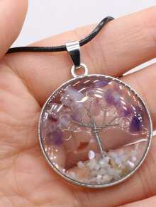 Collar con diseño de árbol colgante de redondo - Morado - Ver 2