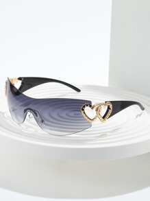 1 pieza Gafas unisex sin montura de metal con diseño de corazón vintage al estilo de la calle E-girl Y2K, perfectas para las vacaciones - Degradado - Ver 2