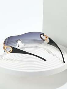 1 pieza Gafas unisex sin montura de metal con diseño de corazón vintage al estilo de la calle E-girl Y2K, perfectas para las vacaciones - Degradado - Ver 4