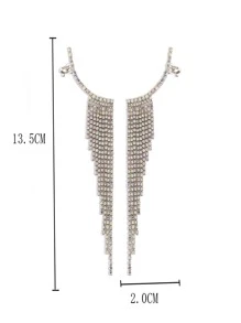 Rhinestone Tassel Drop Earrings - Silver - View 3