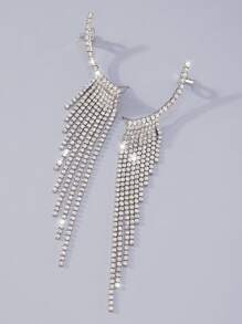 Rhinestone Tassel Drop Earrings - Silver - View 4