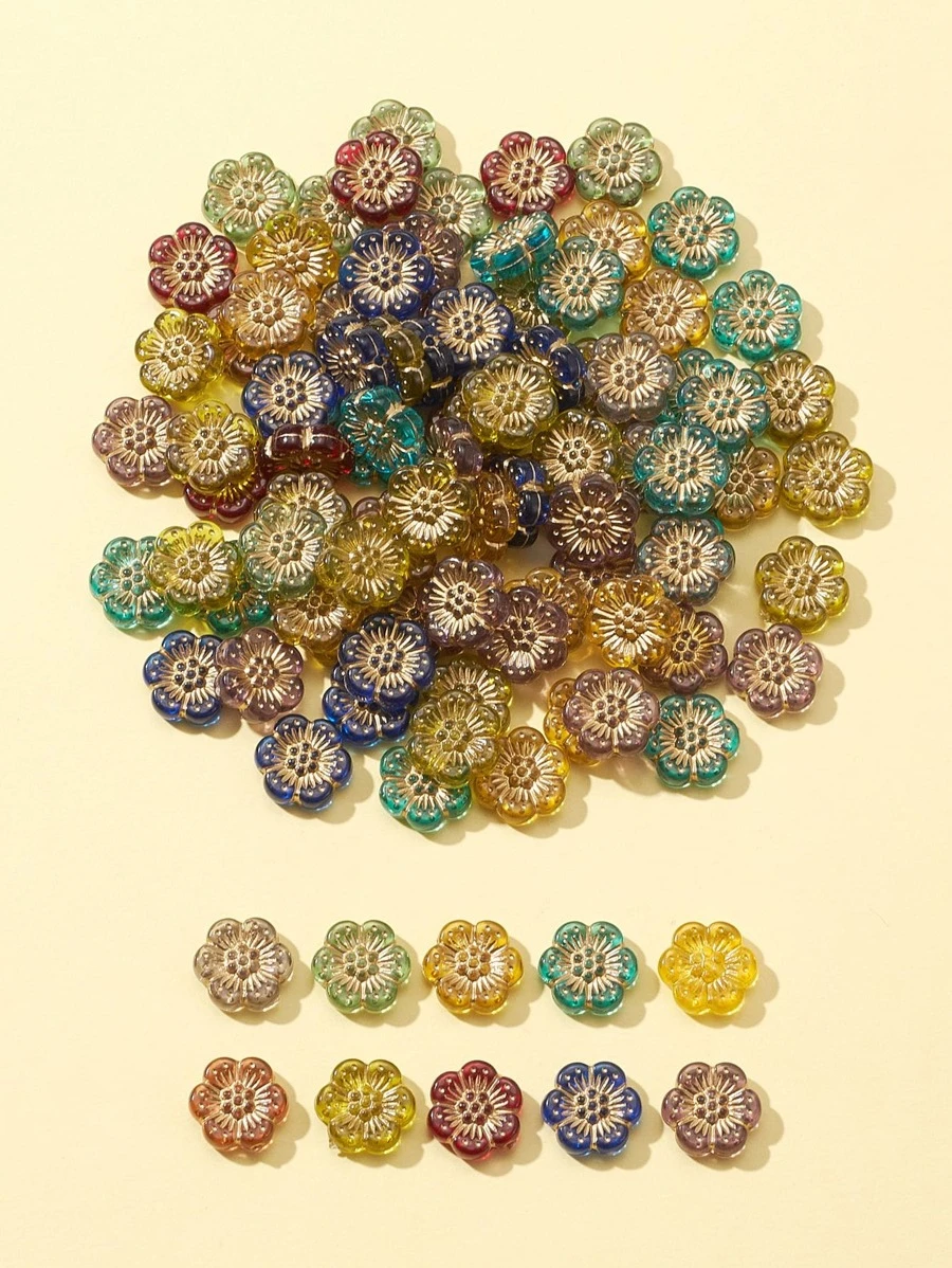100pcs/set Flower Design Plating Acrylic DIY Bead - Multicolor - View 1