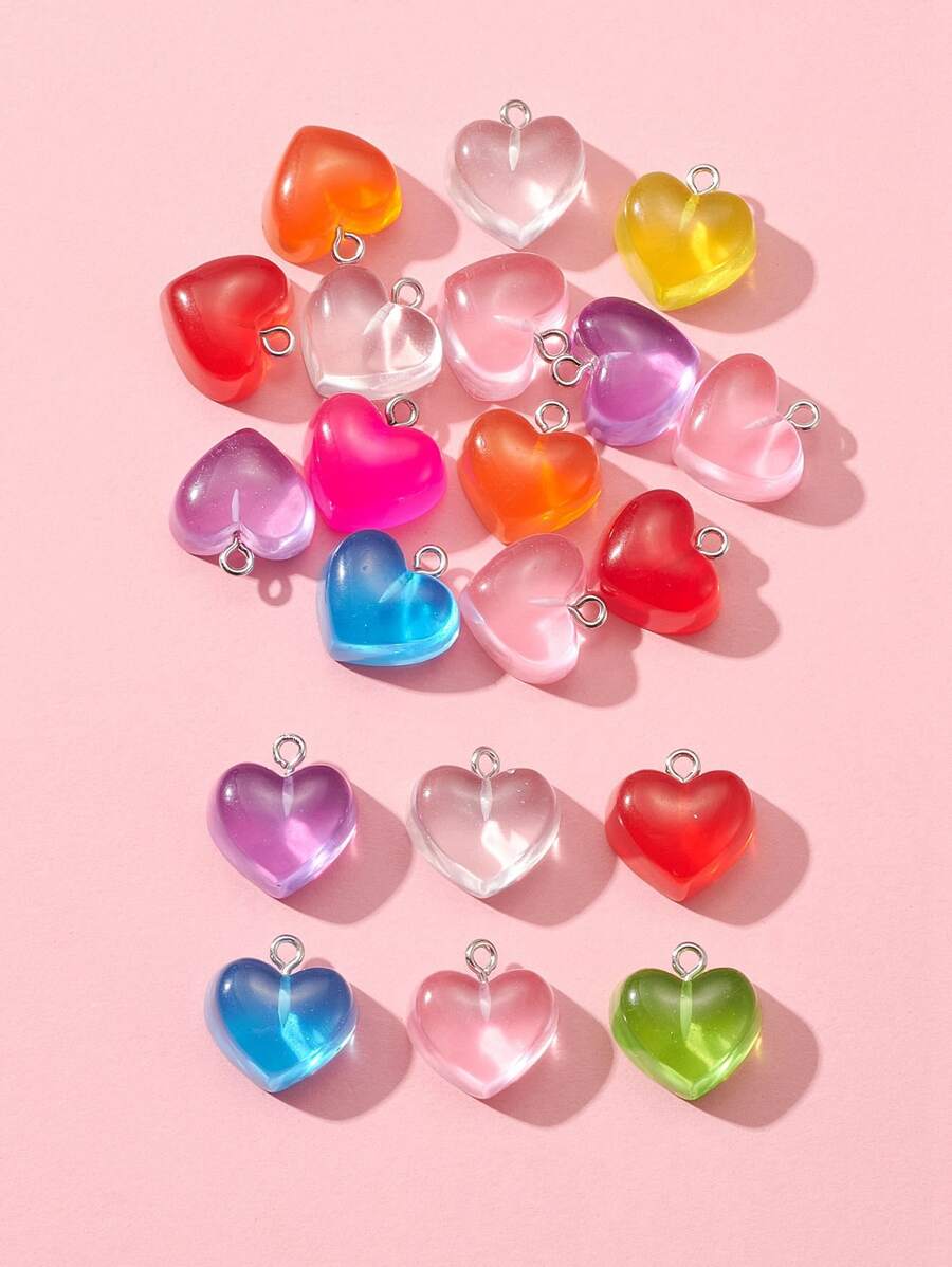 20pcs/Bag Heart-Shaped Resin Pendant, Suitable For Earrings And Necklaces, Random Mixed Colors - Multicolor - View 1