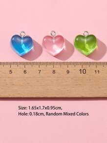 20pcs/Bag Heart-Shaped Resin Pendant, Suitable For Earrings And Necklaces, Random Mixed Colors - Multicolor - View 4