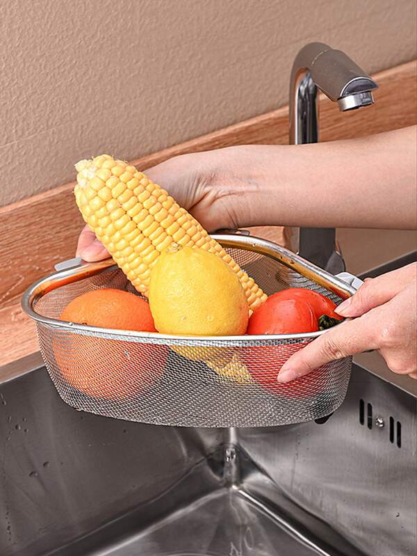 2pcs/set Drainer Basket, Triangular Sink Drainer Basket, Stainless