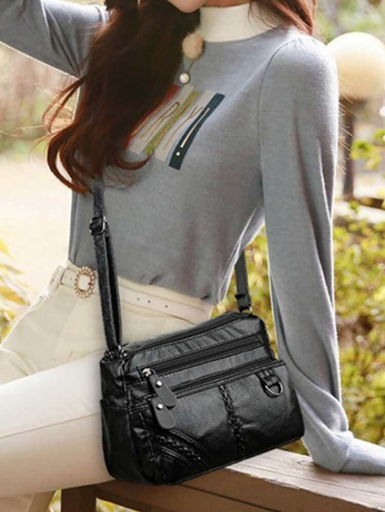 Women's Bag Tote Bag New Women's Bag Double Layer Multi-Bag Mouth Large Capacity Shoulder Bag Vintage Bag Button Versatile Fashion Women's Bag Slanted Small Bag PU Leather Handbag